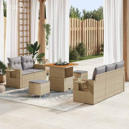 vidaXL Kerti Kanapé Szett 8 pcs Bézs polirattan