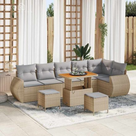 vidaXL Kerti Kanapé Szett 9 pcs Bézs polirattan