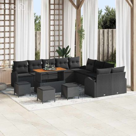 vidaXL Kerti Kanapé Szett párnával 14 pcs Fekete Poli rattan