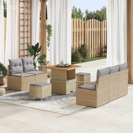 vidaXL Kerti Kanapé Szett párnával 8 pcs Bézs Poli rattan