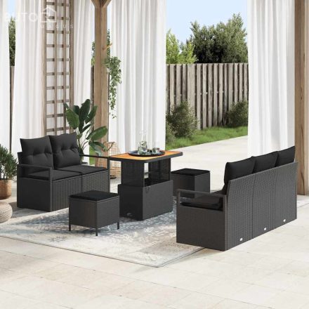 vidaXL Kerti Kanapé Szett párnával 8 pcs Fekete Poli rattan