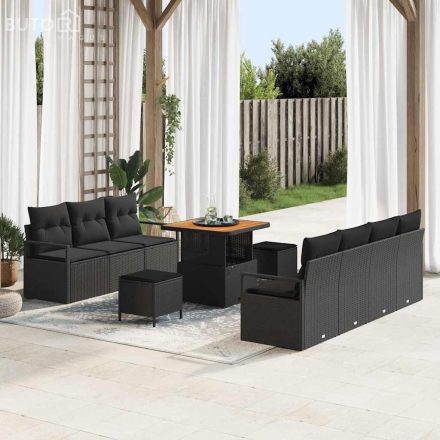 vidaXL Kerti Kanapé Szett párnával 10 pcs Fekete Poli rattan