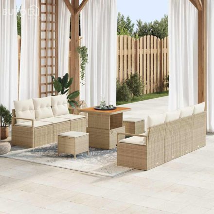 vidaXL Kerti Kanapé Szett párnával 10 pcs Bézs Poli rattan