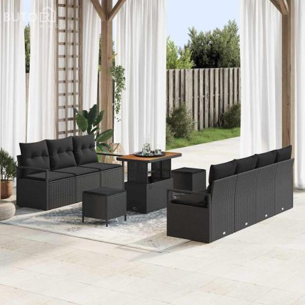 vidaXL Kerti Kanapé Szett párnával 10 pcs Fekete Poli rattan