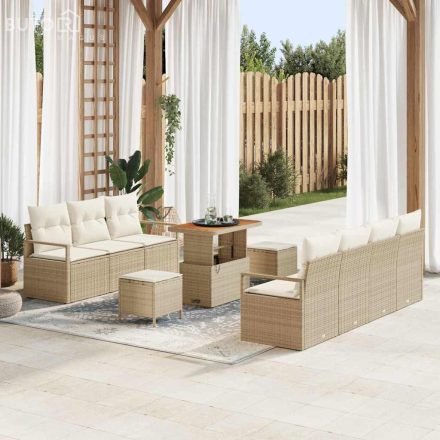 vidaXL Kerti Kanapé Szett párnával 10 pcs Bézs Poli rattan
