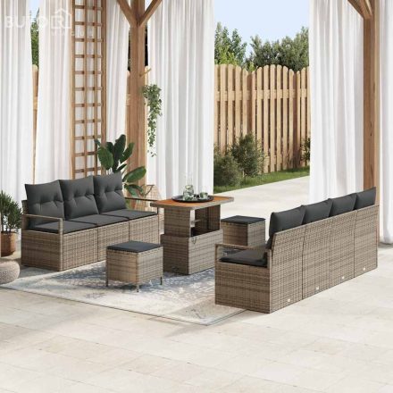 vidaXL Kerti Kanapé Szett párnával 10 pcs Szürke Poli rattan