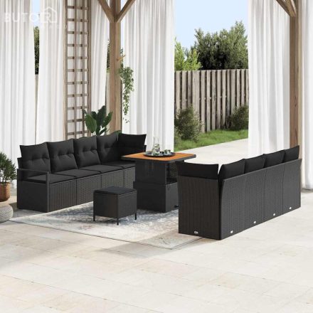 vidaXL Kerti Kanapé Szett párnával 11 pcs Fekete Poli rattan