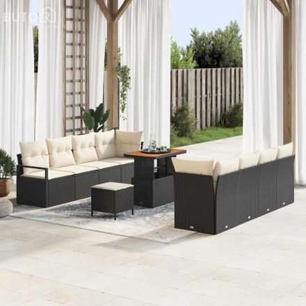vidaXL Kerti Kanapé Szett párnával 11 pcs Fekete Poli rattan