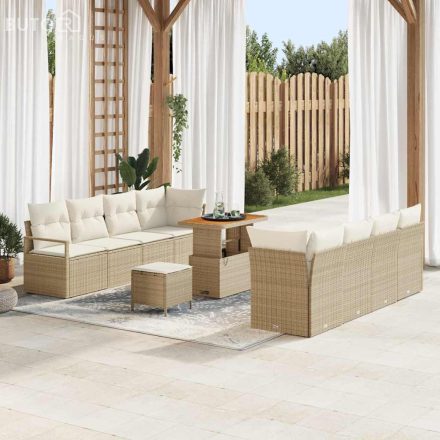 vidaXL Kerti Kanapé Szett párnával 11 pcs Bézs Poli rattan