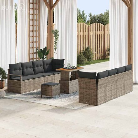 vidaXL Kerti Kanapé Szett párnával 11 pcs Szürke Poli rattan
