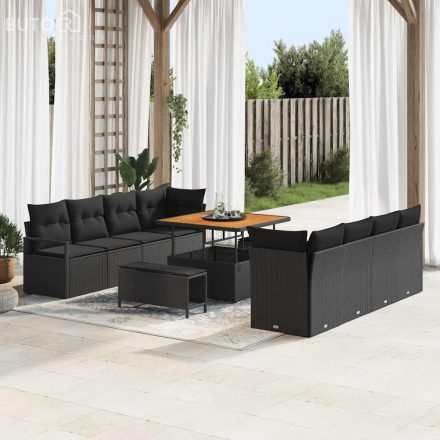 vidaXL Kerti Kanapé Szett párnával 11 pcs Fekete Poli rattan