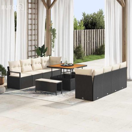 vidaXL Kerti Kanapé Szett párnával 11 pcs Fekete Poli rattan