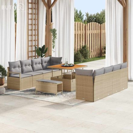 vidaXL Kerti Kanapé Szett párnával 11 pcs Bézs Poli rattan