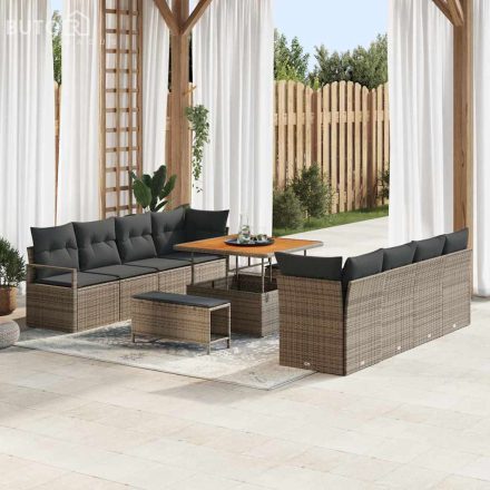 vidaXL Kerti Kanapé Szett párnával 11 pcs Szürke Poli rattan