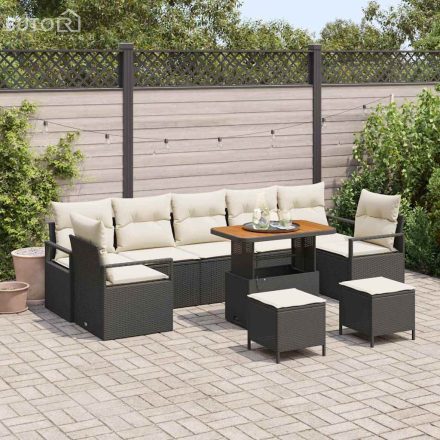 vidaXL Kerti Kanapé Szett tárolóval 10 pcs Fekete Poli rattan