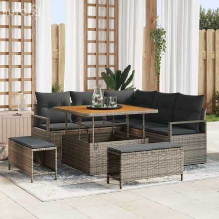 vidaXL Kerti Kanapé Szett párnával 8 pcs Szürke Poli rattan