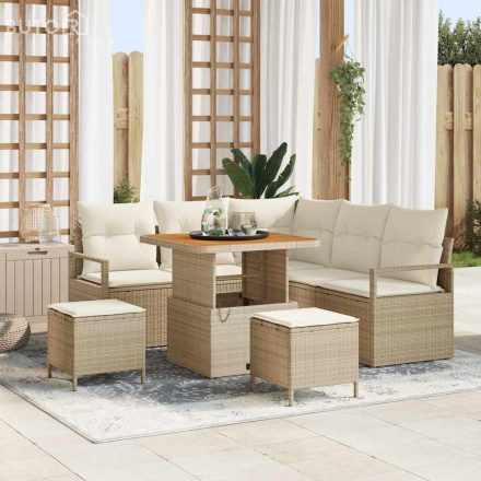 vidaXL Kerti Kanapé Szett párnával 8 pcs Bézs Poli rattan