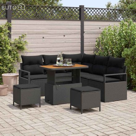 vidaXL Kerti Kanapé Szett párnával 8 pcs Fekete Poli rattan