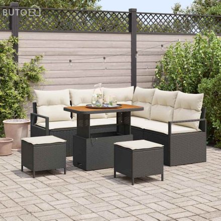 vidaXL Kerti Kanapé Szett párnával 8 pcs Fekete Poli rattan