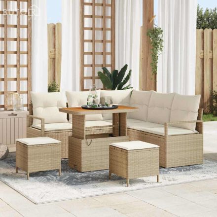 vidaXL Kerti Kanapé Szett párnával 8 pcs Bézs Poli rattan