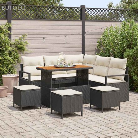 vidaXL Kerti Kanapé Szett párnával 9 pcs Fekete Poli rattan