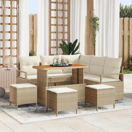 vidaXL Kerti Kanapé Szett párnával 9 pcs Bézs Poli rattan