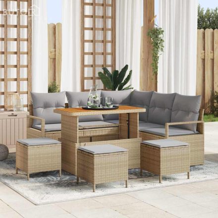 vidaXL Kerti Kanapé Szett párnával 9 pcs Bézs Poli rattan