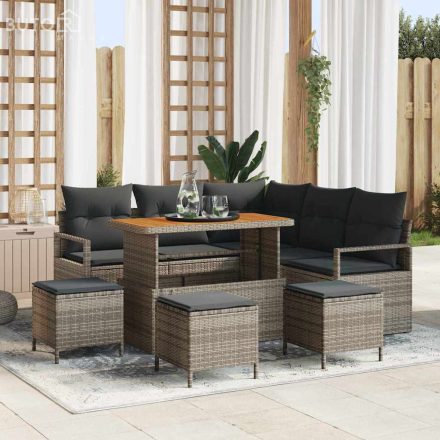 vidaXL Kerti Kanapé Szett párnával 9 pcs Szürke Poli rattan