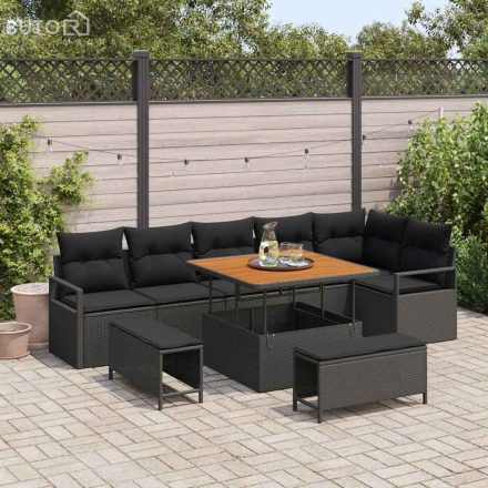 vidaXL Kerti Kanapé Szett párnával 9 pcs Fekete Poli rattan