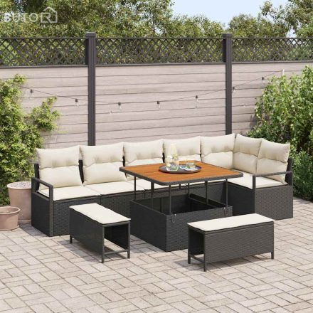vidaXL Kerti Kanapé Szett párnával 9 pcs Fekete Poli rattan