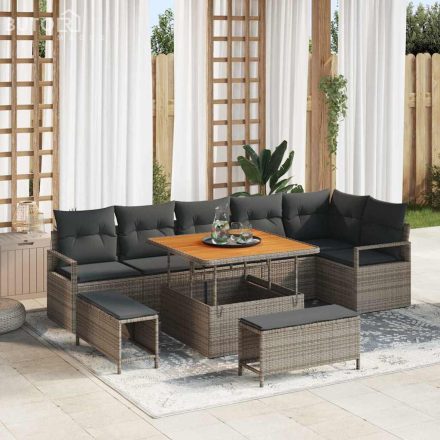 vidaXL Kerti Kanapé Szett párnával 9 pcs Szürke Poli rattan