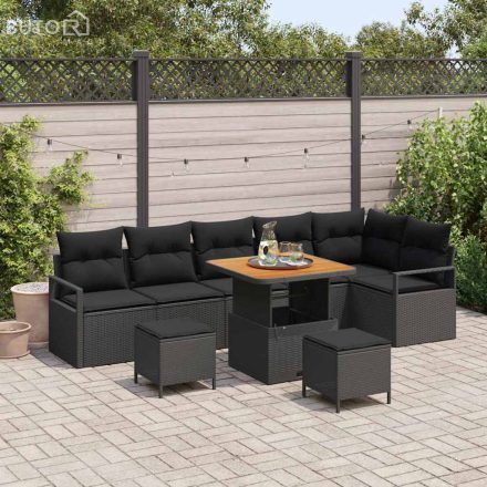 vidaXL Kerti Kanapé Szett párnával 9 pcs Fekete Poli rattan
