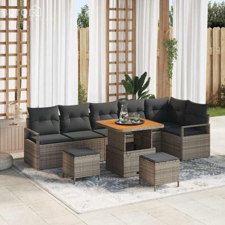 vidaXL Kerti Kanapé Szett párnával 9 pcs Szürke Poli rattan