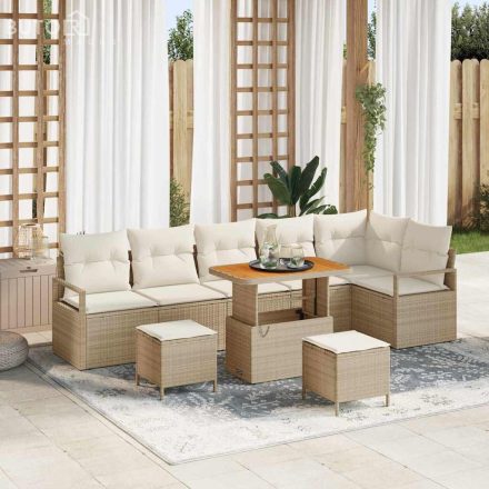 vidaXL Kerti Kanapé Szett párnával 9 pcs Bézs Poli rattan