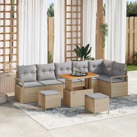 vidaXL Kerti Kanapé Szett párnával 9 pcs Bézs Poli rattan