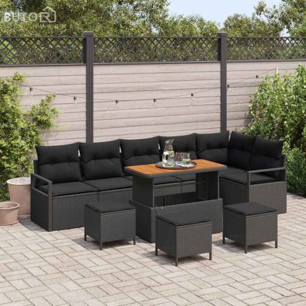 vidaXL Kerti Kanapé Szett párnával 10 pcs Fekete Poli rattan