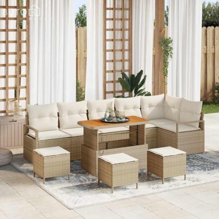 vidaXL Kerti Kanapé Szett párnával 10 pcs Bézs Poli rattan