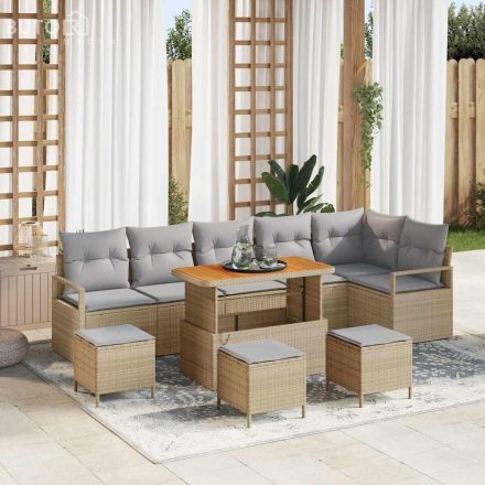 vidaXL Kerti Kanapé Szett párnával 10 pcs Bézs Poli rattan