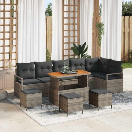 vidaXL Kerti Kanapé Szett párnával 10 pcs Szürke Poli rattan