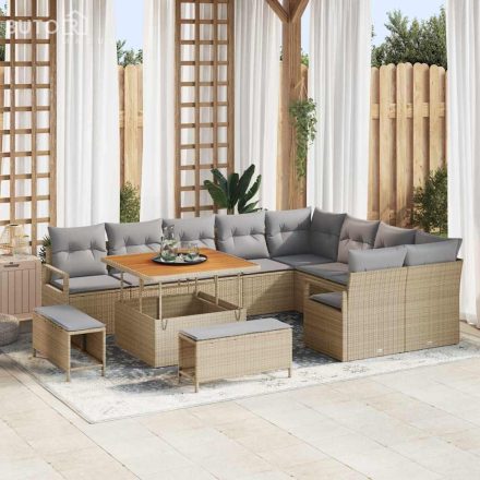 vidaXL Kerti Kanapé Szett párnával 12 pcs Bézs Poli rattan