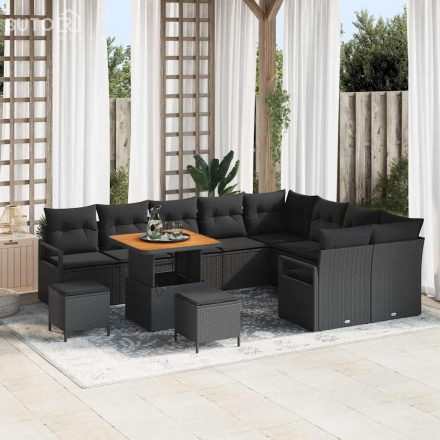 vidaXL Kerti Kanapé Szett párnával 12 pcs Fekete Poli rattan