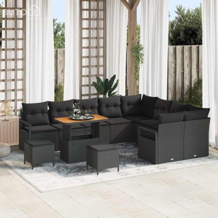 vidaXL Kerti Kanapé Szett párnával 12 pcs Fekete Poli rattan