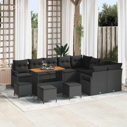 vidaXL Kerti Kanapé Szett párnával 13 pcs Fekete Poli rattan