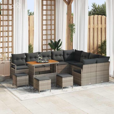 vidaXL Kerti Kanapé Szett párnával 13 pcs Szürke Poli rattan