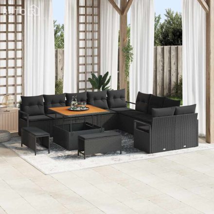 vidaXL Kerti Kanapé Szett párnával 13 pcs Fekete Poli rattan