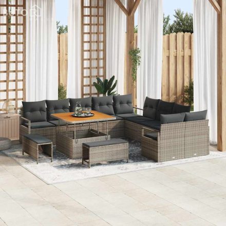 vidaXL Kerti Kanapé Szett párnával 13 pcs Szürke Poli rattan