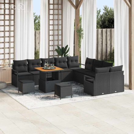 vidaXL Kerti Kanapé Szett párnával 13 pcs Fekete Poli rattan