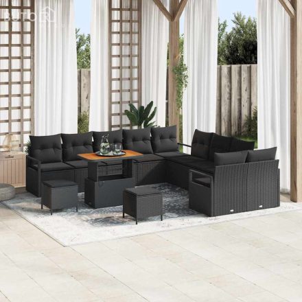 vidaXL Kerti Kanapé Szett párnával 13 pcs Fekete Poli rattan