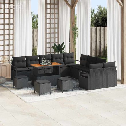 vidaXL Kerti Kanapé Szett párnával 14 pcs Fekete Poli rattan
