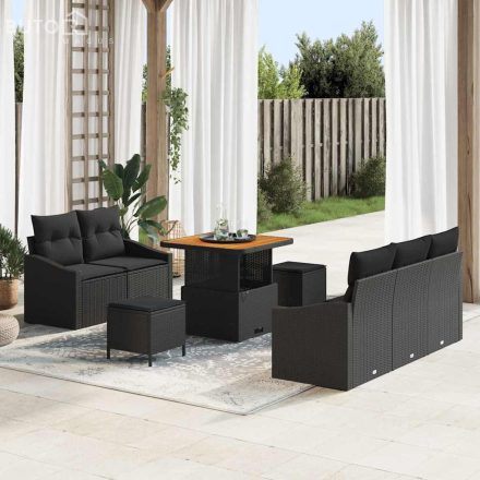 vidaXL Kerti Kanapé Szett párnával 8 pcs Fekete Poli rattan